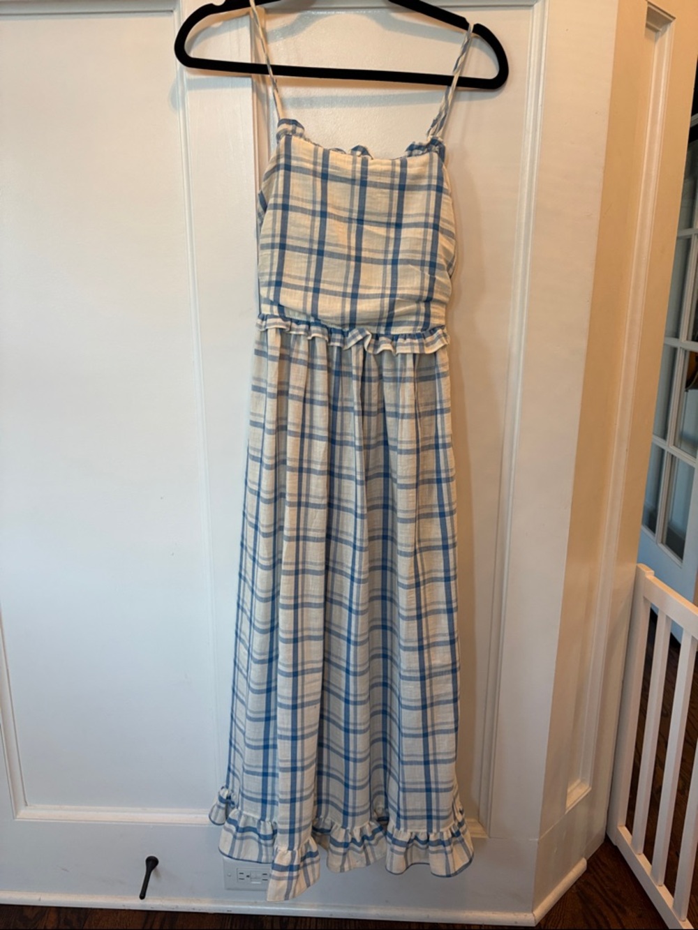 Max Studio Blue and Cream Plaid Maxi Sundress